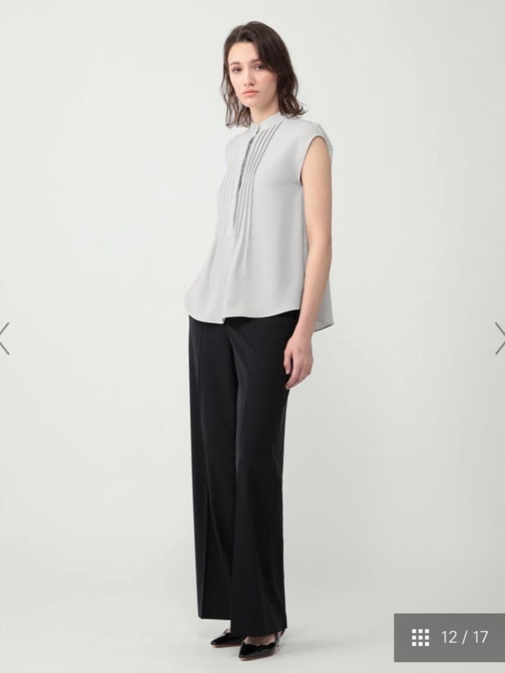 Calvin Klein Light Gray Sleeveless Pleated Front Blouse